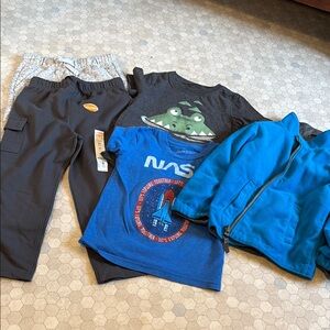 Kids Graphic T-Shirts, 2 pants and Blue Jacket Set